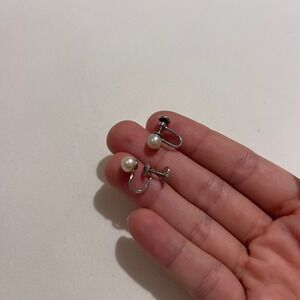 Vintage Silver Tone Faux Pearl Screw Back Earrings Non Pierced Classic Elegant
